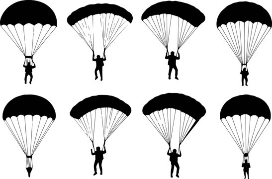 Paratrooper parachute silhouette set vector illustration
