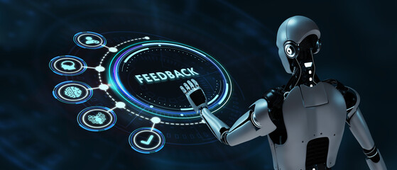 Feedback concept, user comment rating of company online, writing review diagram, reputation management. 3d illustration