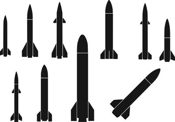 Fototapeta premium Military rocket missile silhouette set vector illustration