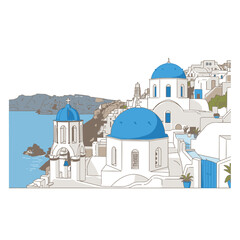 Obraz premium Iconic Greek Island Architecture with Blue Domes.
