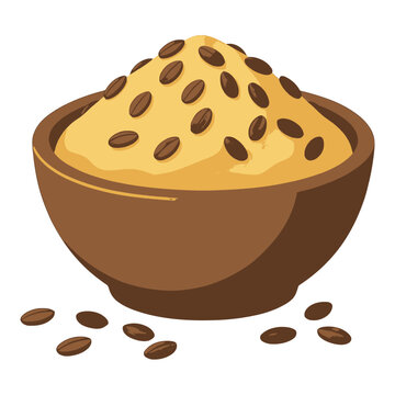 Bowl of Bread Dough with Seeds Illustration Vector, Bakery Theme, Isolated, Transparent Background