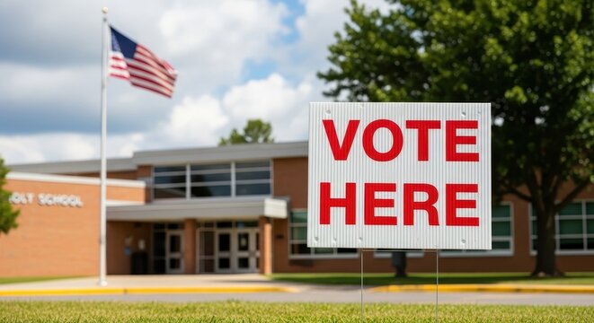 Vote Here Sign at Polling Place on Election Day.