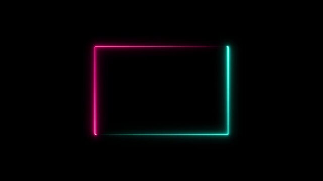 Neon two moving neon lights laser rectangle frame loop, abstract glowing border light overlay, Neon Light Border, futuristic Sci-Fi background 4k stock video footage