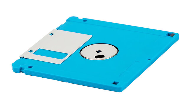 A blue floppy disk on a white background PNG isolated on transparent background