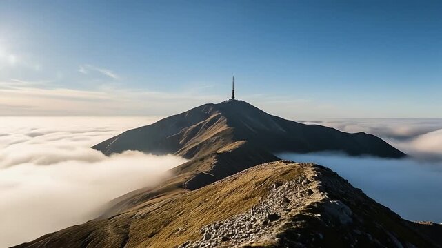 Pico de las Nieves Summit Above the Clouds with Communication Tower