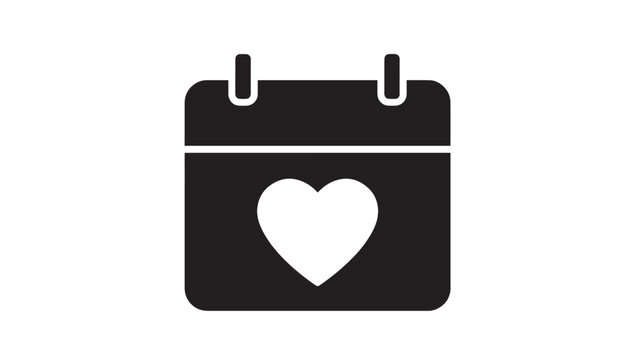 Calendar icon with a white heart on a black background, symbolizing love and important dates. featuring date, symbol, graphic with design and
