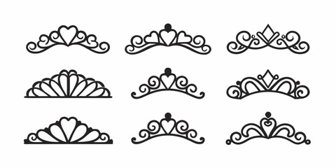 Collection of ornate black crown and tiara outline designs © Bithi