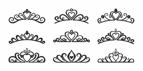 Collection of ornate black tiaras and crowns in various designs © Bithi