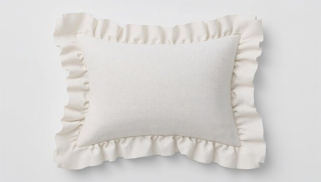 Elegant white ruffled cushion on minimal background for modern interior and home decor concepts