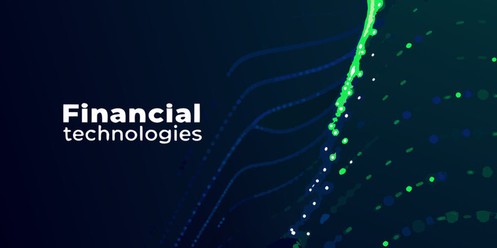 Abstract financial technologies background with flowing lines and bright dots