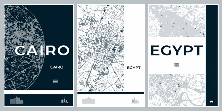 Abstract city maps of cairo and egypt in a modern graphic design