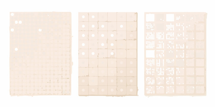 Three beige panels displaying varying densities of punched holes