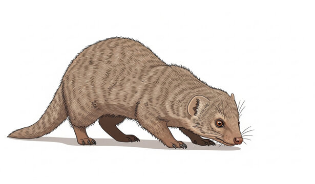 Common dwarf mongoose foraging on ground with natural alert behavior vector illustration isolated on white background