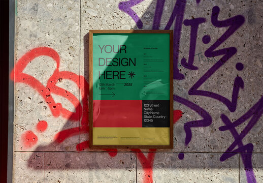 Mockup Of Customizable Framed Poster On Wall