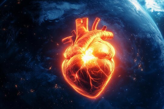 Massive glowing heart pumps clean water and oxygen into space to sustain life on Earth from a vibrant perspective