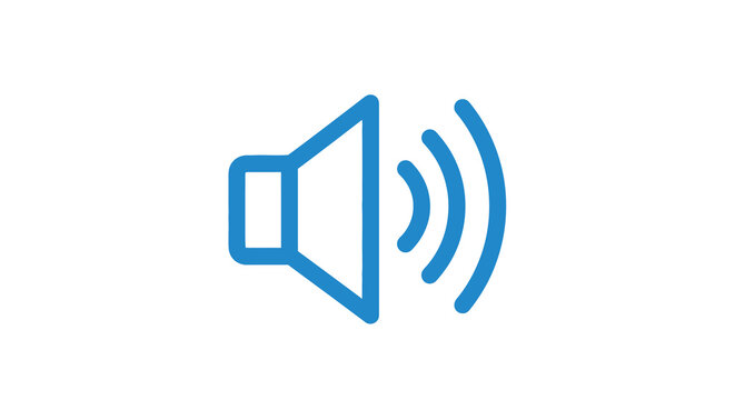 A simple blue icon depicting a speaker emitting sound waves representing volume control high quality professional