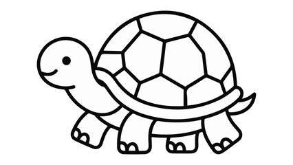 Obraz premium cute smiling turtle black and white line art on white background