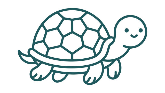 simple green turtle line art vector illustration on white background