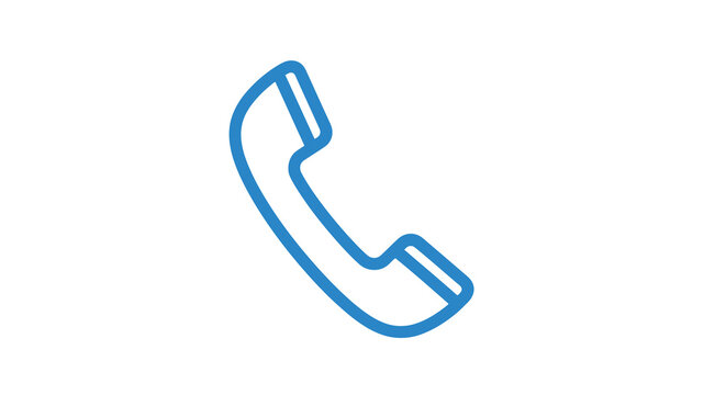 A simple blue line drawing depicts a classic telephone handset in a tilted position high quality