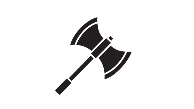 Axe medieval battle weapon with a double head and a long wooden handle, icon in silhouette style featuring graphic, design, symbol with illustration