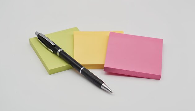 Colorful Sticky Notes with Pen on White Background for Organization and Work