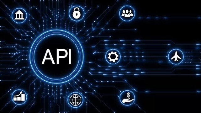 API - Application Programming Interface. Software development tool. Business, modern technology, internet and networking concept.4K Animation.