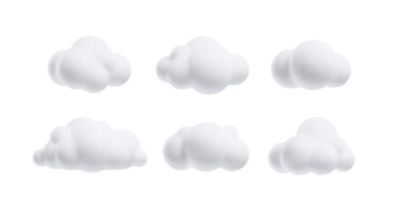 Set of white clouds 3D vector icons set, cartoon weather forecast cloudy symbol, realistic meteorology design element © sabelskaya