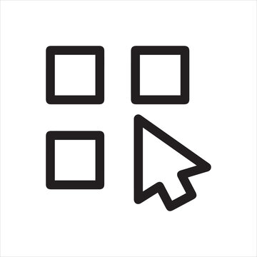 Cursor on grid, linear icon. Multiple selection and object choice. Line with editable stroke.