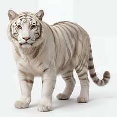 Obraz premium White Tiger Walking on a Plain Background, 3D Realistic Rendering