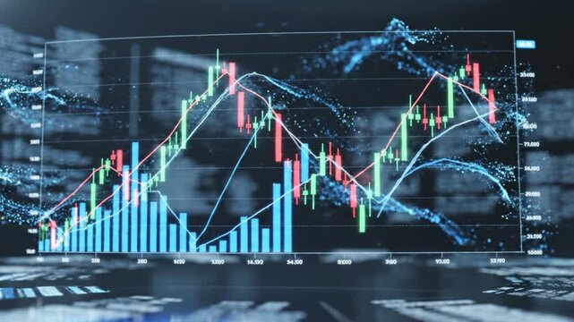 Stock market chart financial graph candlestick pattern blue bar chart digital data futuristic background investment analysis economic growth technology finance concept digital financial chart with