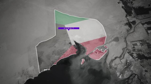 Satellite view of Kuwait country with flag inside