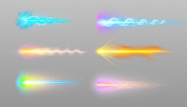 Bright multicolored smoke trails from magic weapon shots, glowing effects, particles, and sparks.