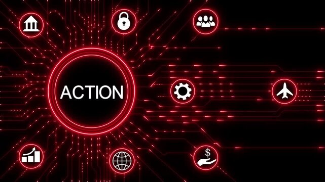 A Action business concept .Circuit board with Technology background.4K Animation.