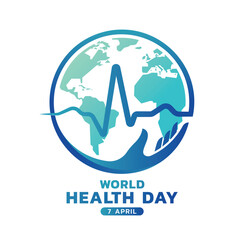 World health day - Line blue heart wave with circle around to hand hold green globe sign vector design