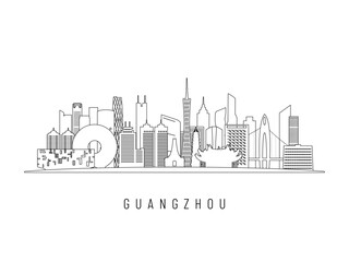 Fototapeta premium Detailed Guangzhou skyline vector illustration. Guangzhou buildings in line art style, perfect for modern designs.