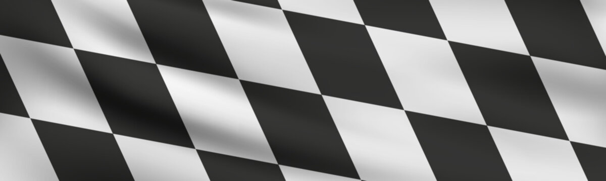 Dynamic pattern of black and white squares symbolizes racing excitement and triumph