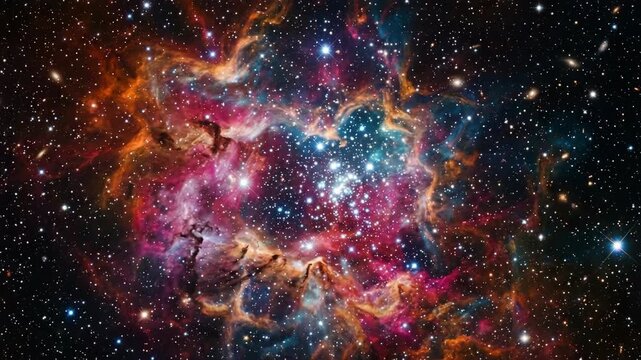 Vibrant interstellar nebula filled with glowing stars and cosmic gas clouds