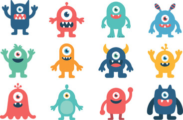 Obraz premium Collection of cute one eyed monster characters in various colors and shapes for children gaming and app design.
