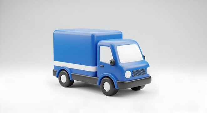 Stylized blue delivery truck 3d render