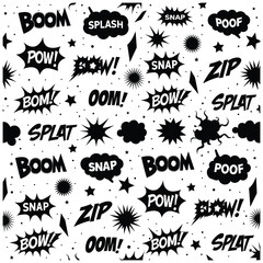 Vibrant comic book style onomatopoeia explosion text effects with dynamic pow boom snap and splat words perfect for graphic design projects © MdJubayer