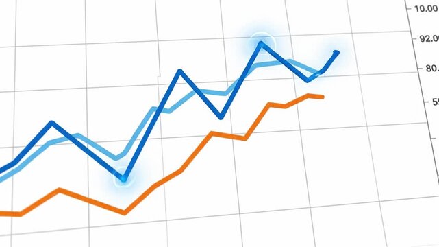 Line Graph Chart Data Analysis Trend Business Finance Growth Statistics Report Blue and Orange Line Chart Showing Business Data Analysis, Financial Growth, Performance Comparison, Market Investment