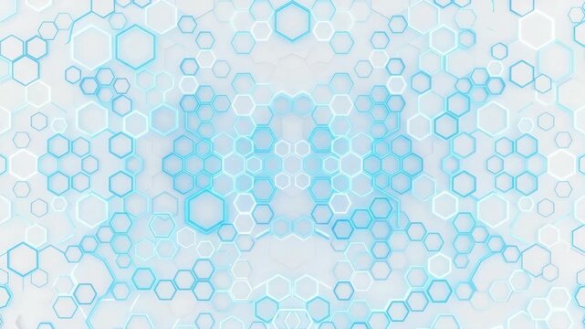 Abstract shimmering hexagonal grid with blue and white glowing lines