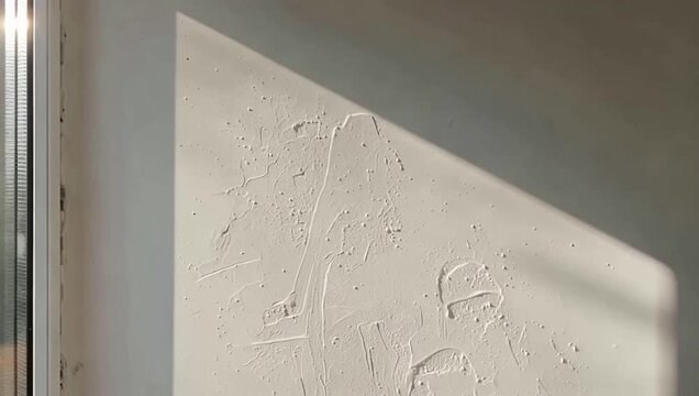 Close-up of textured wall with natural light casting a shadow.