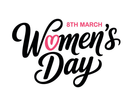 A graphic design celebrating Women's Day on March 8th with a pink heart