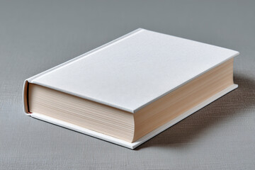 Fototapeta premium A closed hardcover book with a white cover on a gray surface