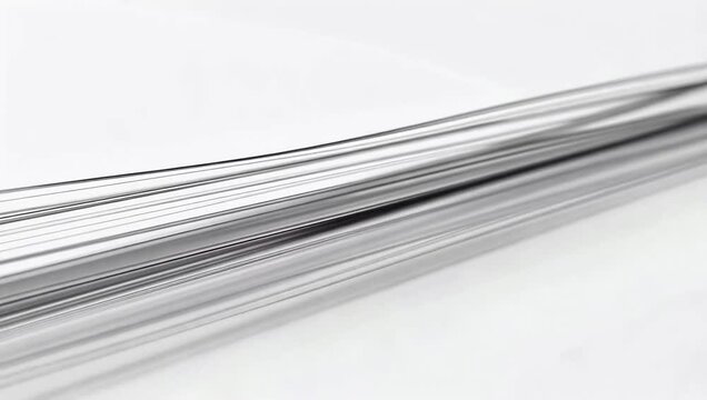 Close-up shot of thin metallic wires arranged in parallel on a white background.