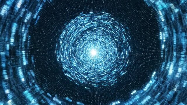 Futuristic data vortex with concentric blue lights and moving patterns centers ai, repeated as virtual ai, network ai, and abstract ai for artificial intelligence, digital future