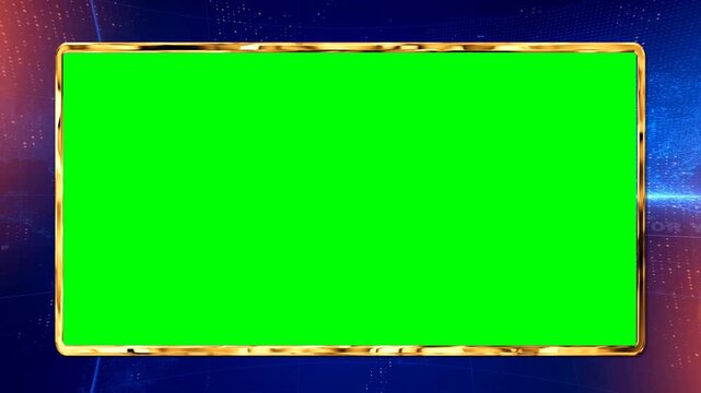 Elegant Golden News Frame with Green Screen Chroma Key - Luxury Single Window Overlay for Broadcast, Presentation, and Corporate Video