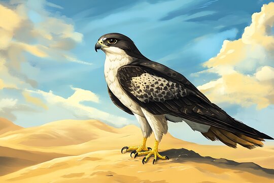 falconry falcon in desert skies used in