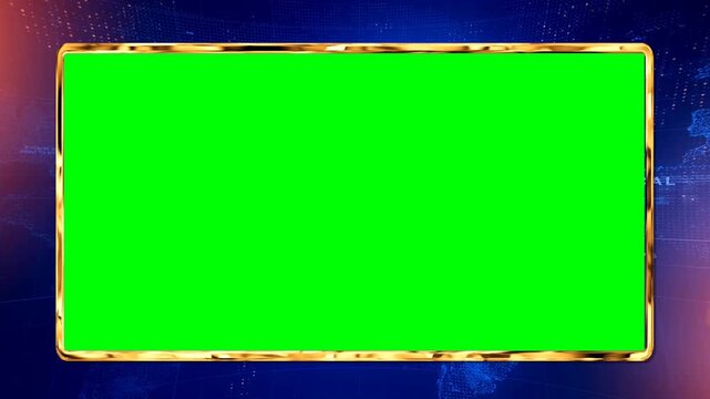 Luxury Golden News Frame with Green Screen Chroma Key - Single Window Broadcast Overlay for Media, Business, and Corporate Presentations